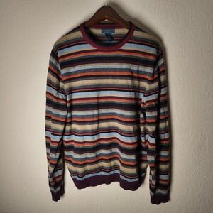 Joseph & Lyman Men's Sweater 100% Merino Wool Crewneck MULTI STRIPES SZ XL‎